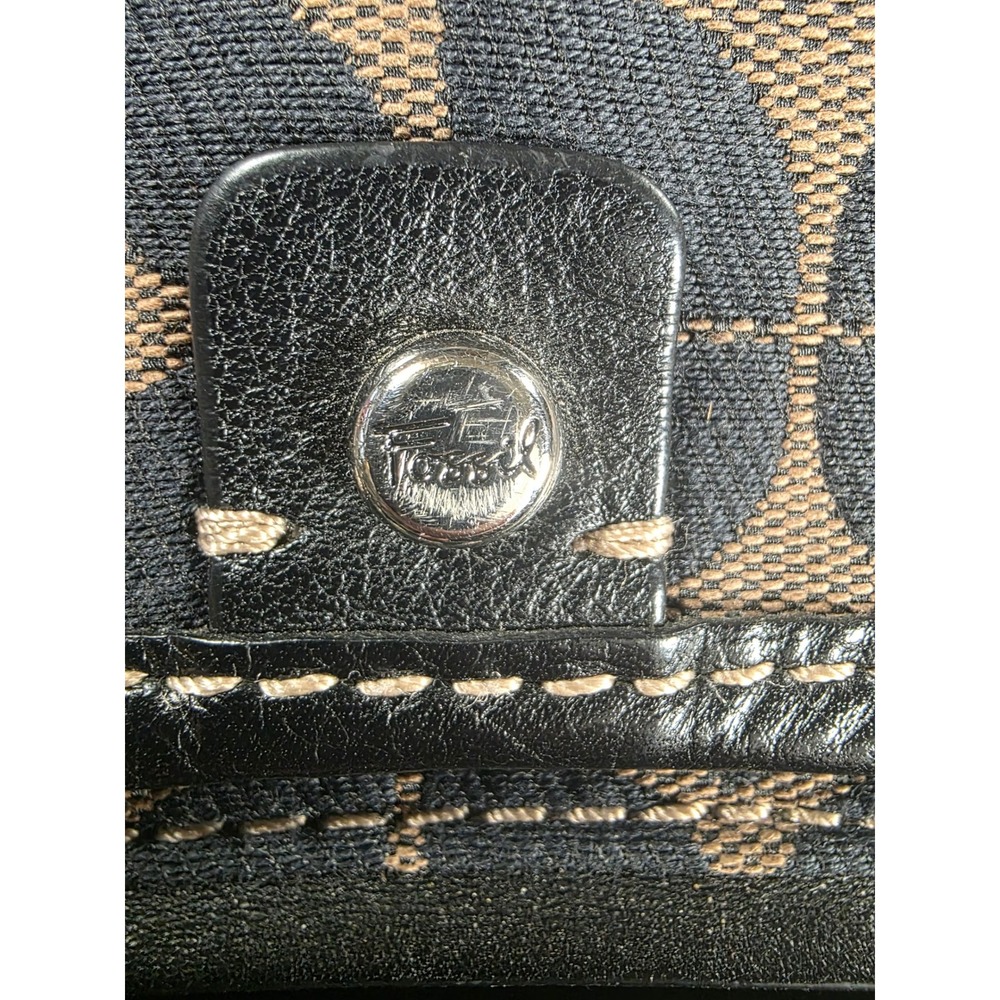 Fossil Signature Print Flap Shoulder Bag with Key Charm Brown Black - Picture 4 of 7